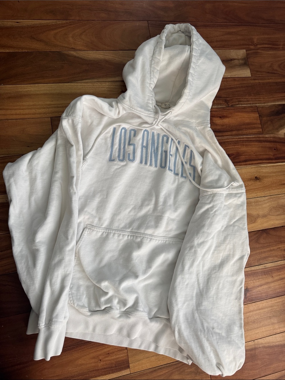 Brandy Melville White "Los Angeles" Hoodie with Light Blue Lettering